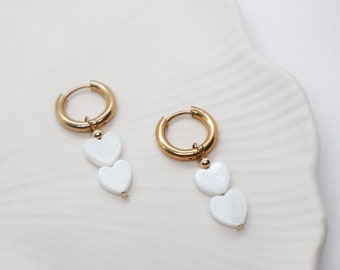 Drop Heart Hoop Earrings, Dainty Heart Hoops, Heart Huggies, Heart Hanging Earrings, Gold Earrings