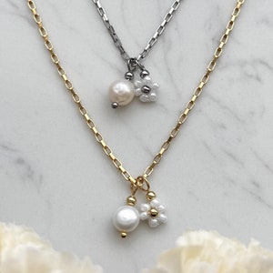 Drop Flower Necklace, Pearl Necklace, Daisy Necklace, Summer Necklace, Pearl Necklace, Freshwater Pearl Necklace