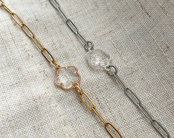 Bracelet fleur en cristal, bracelet en acier inoxydable, bracelet fleur, bracelet cristal, bracelet chaîne