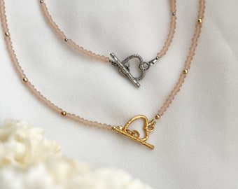 Collier de perles, collier coeur, collier classique, collier rose, cadeau pour elle, collier en acier inoxydable