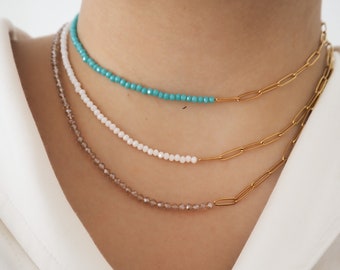 Zirkonia-Perlen-Halskette, Layer-Halskette, Strand-Halskette, klassische Perlen-Halskette, Zirkonia-Halskette, Geschenk für Sie, Aleena-Halskette