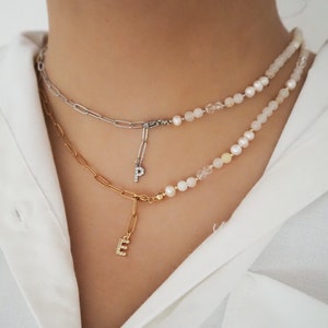 Collana di perle e zirconi, collana personalizzata, collana di perle, collana con lettere, collana personalizzata, collana di perle d'acqua dolce immagine 1
