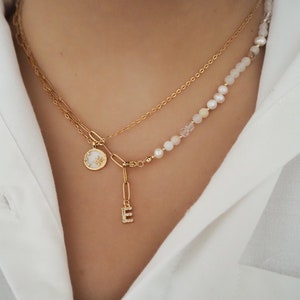 Collana di perle e zirconi, collana personalizzata, collana di perle, collana con lettere, collana personalizzata, collana di perle d'acqua dolce immagine 5