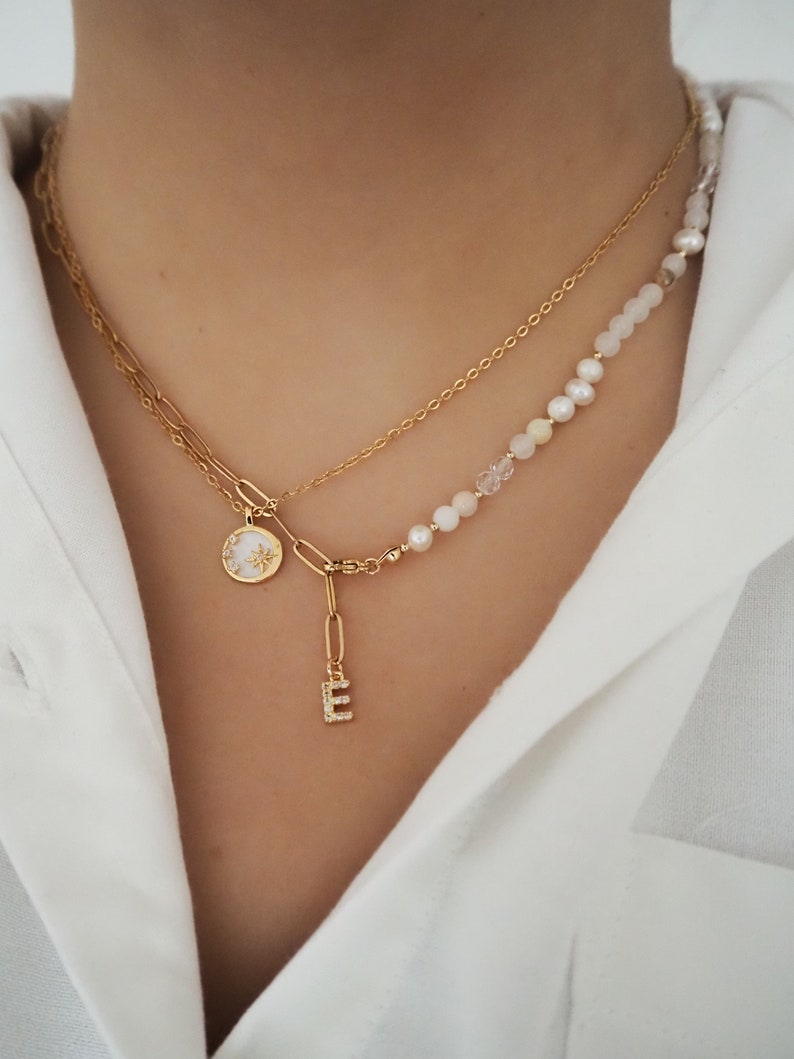 Collana di perle e zirconi, collana personalizzata, collana di perle, collana con lettere, collana personalizzata, collana di perle d'acqua dolce immagine 5