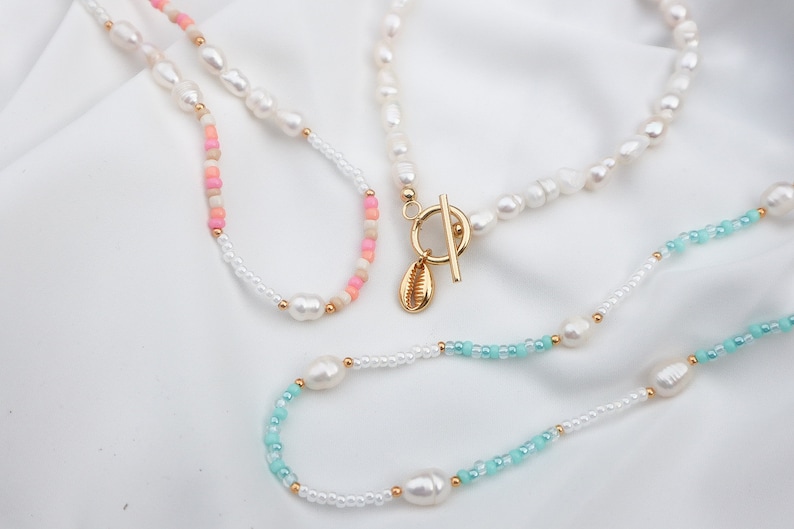 Kleine Perlenkette, Benutzerdefinierte Halskette, Sommer Halskette, Perlenkette, Süßwasserperlenkette Bild 5