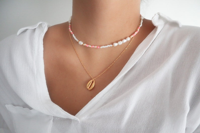 Kleine Perlenkette, Benutzerdefinierte Halskette, Sommer Halskette, Perlenkette, Süßwasserperlenkette Bild 4