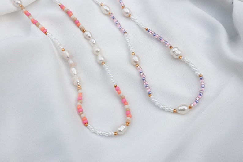Kleine Perlenkette, Benutzerdefinierte Halskette, Sommer Halskette, Perlenkette, Süßwasserperlenkette Bild 3
