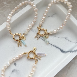 Bracelet de perles d'eau douce, bracelet personnalisé, bracelet initial, bracelet élégant, petit bracelet de perles, bracelet zircone, cadeau pour elle image 4