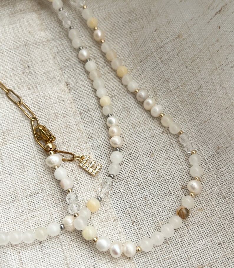Collana di perle e zirconi, collana personalizzata, collana di perle, collana con lettere, collana personalizzata, collana di perle d'acqua dolce immagine 4