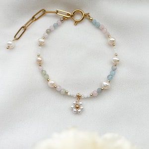 Flora Kette, Edelstein Kette, Perlen Kette, Sommer Kette, Blumen Kette, Süßwasser Perlen Kette, Geschenk für Sie Bracelet