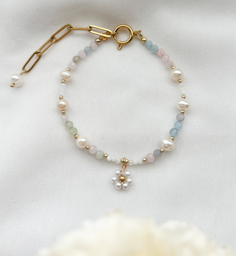 Flora Kette, Edelstein Kette, Perlen Kette, Sommer Kette, Blumen Kette, Süßwasser Perlen Kette, Geschenk für Sie Bracelet