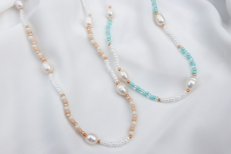 Kleine Perlenkette, Benutzerdefinierte Halskette, Sommer Halskette, Perlenkette, Süßwasserperlenkette Bild 2
