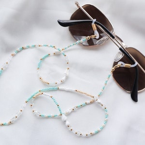 Cadena para gafas de sol, cadena para gafas con cuentas, soporte para cadena de mascarilla, cadena para mascarilla con perlas, cadena para gafas de verano, regalo para ella, cadena para gafas de sol