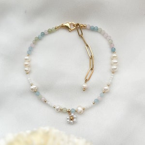 Flora Kette, Edelstein Kette, Perlen Kette, Sommer Kette, Blumen Kette, Süßwasser Perlen Kette, Geschenk für Sie Foot Bracelet