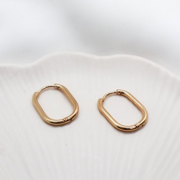 Gold Rectangular Earrings, Rectangle Earrings, Rectangular Hoop Earrings, huggie hoops, Stainless Steel Earrings