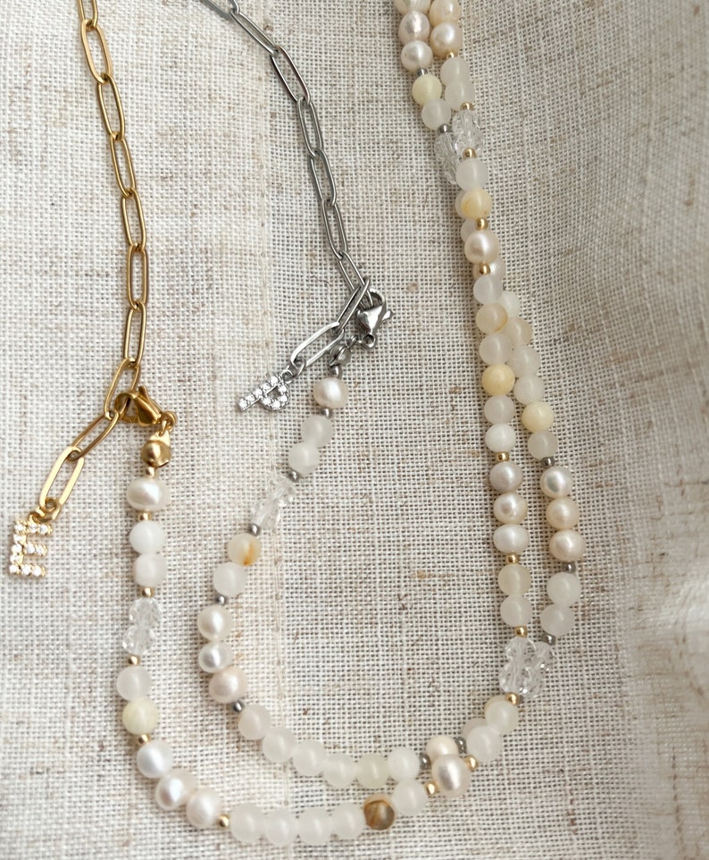 Collana di perle e zirconi, collana personalizzata, collana di perle, collana con lettere, collana personalizzata, collana di perle d'acqua dolce immagine 2