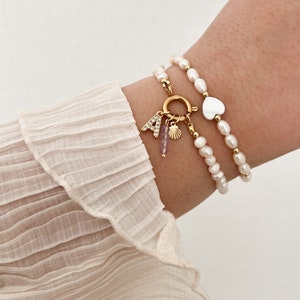 Pulsera de perlas de agua dulce, pulsera personalizada, pulsera inicial, pulsera elegante, pulsera de cuentas pequeñas, pulsera de circonita, regalo para ella imagen 8