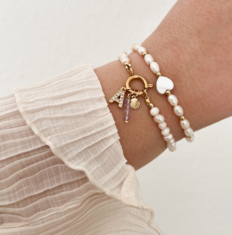 Bracelet de perles d'eau douce, bracelet personnalisé, bracelet initial, bracelet élégant, petit bracelet de perles, bracelet zircone, cadeau pour elle image 8