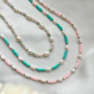 Small Bead Necklace, Custom Necklace, Summer Necklace, Pearl Necklace, Freshwater Pearl Necklace