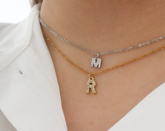 Zirkonia Initial Halskette, Buchstabe Halskette, Basic Halskette, Personalisierte Halskette, Personalisiertes Geschenk, Buchstabe Charm