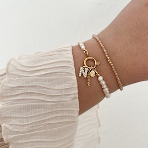 Süßwasserperlenarmband, personalisiertes Armband, Initialarmband, stilvolles Armband, kleines Perlenarmband, Zirkonia-Armband, Geschenk für Sie Bild 10