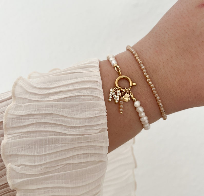 Freshwater Pearl Bracelet, Personalized Bracelet, Initial Bracelet, Stylish Bracelet ,Small Beaded Bracelet, Zirconia Bracelet, Gift for Her zdjęcie 10