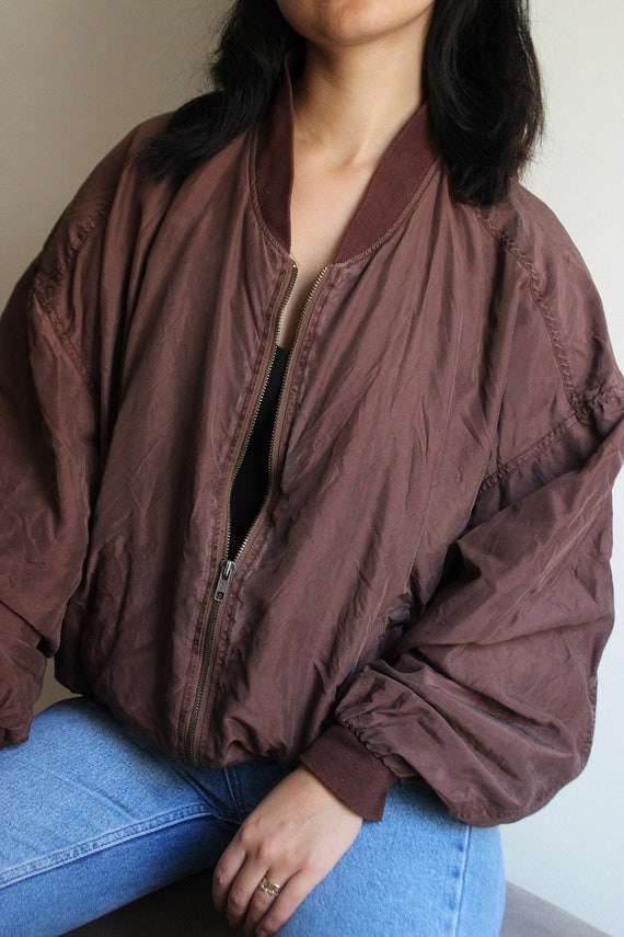 Vintage Windbreaker Silk, Jacket Brown real silk v
