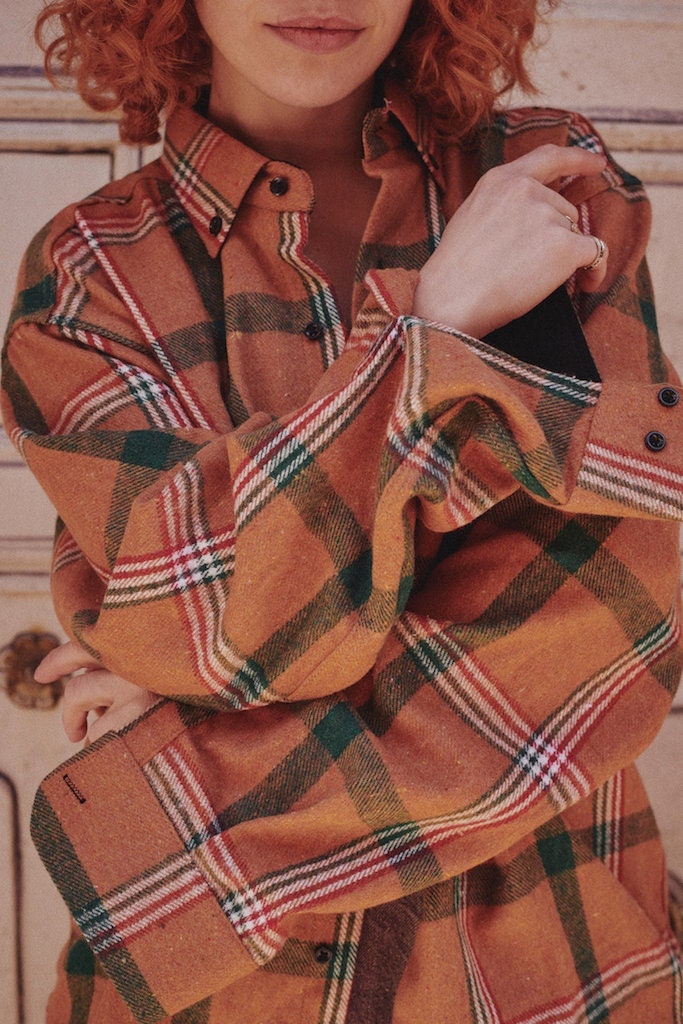 Lumberjack Green Orange Plaid Flannel 