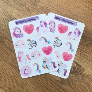 Unicorn Glossy Stickers, 2 Small Sheets Unicorn Stickers image 1