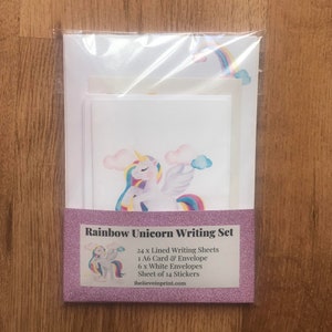 Rainbow Unicorn Writing Set, Stationery Set, Letter Writing Notepaper & Stickers image 2
