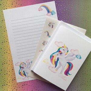 Rainbow Unicorn Writing Set, Stationery Set, Letter Writing Notepaper & Stickers Lined Notepaper