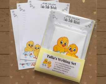 Personalised Yellow Chicks Writing Set, Stationery Set, Letter Writing Notepaper & Stickers