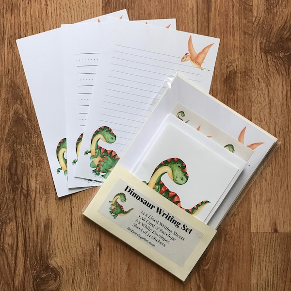 Dinosaur Writing Set, Stationery Set, Letter Writing Notepaper & Stickers