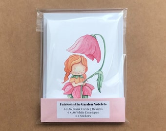 Fairies in the Garden Notelets, Pack of 6 Blank A6 Cards & Envelopes