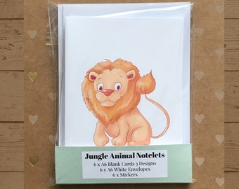 Jungle Animal Notelets, Pack of 6 Blank Animal A6 Cards & Envelopes