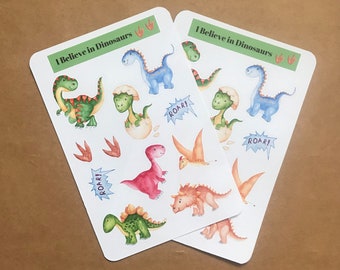 I Believe in Dinosaurs Glossy Stickers, 2 x A5 Sheets Dinosaur Stickers.