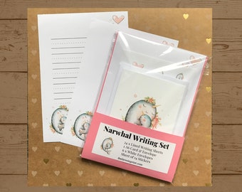 Narwhal Writing Set, Stationery Set, Letter Writing Notepaper & Stickers