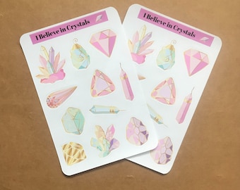 I Believe in Crystals Glossy Stickers, 2 x A5 Sheets Crystal Stickers.