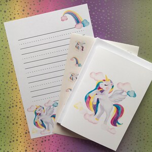 Rainbow Unicorn Writing Set, Stationery Set, Letter Writing Notepaper & Stickers Handwriting Paper