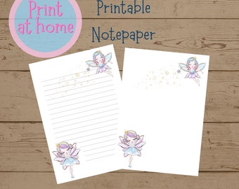 A5 Printable Fairy Notepaper, Lined & Plain Paper