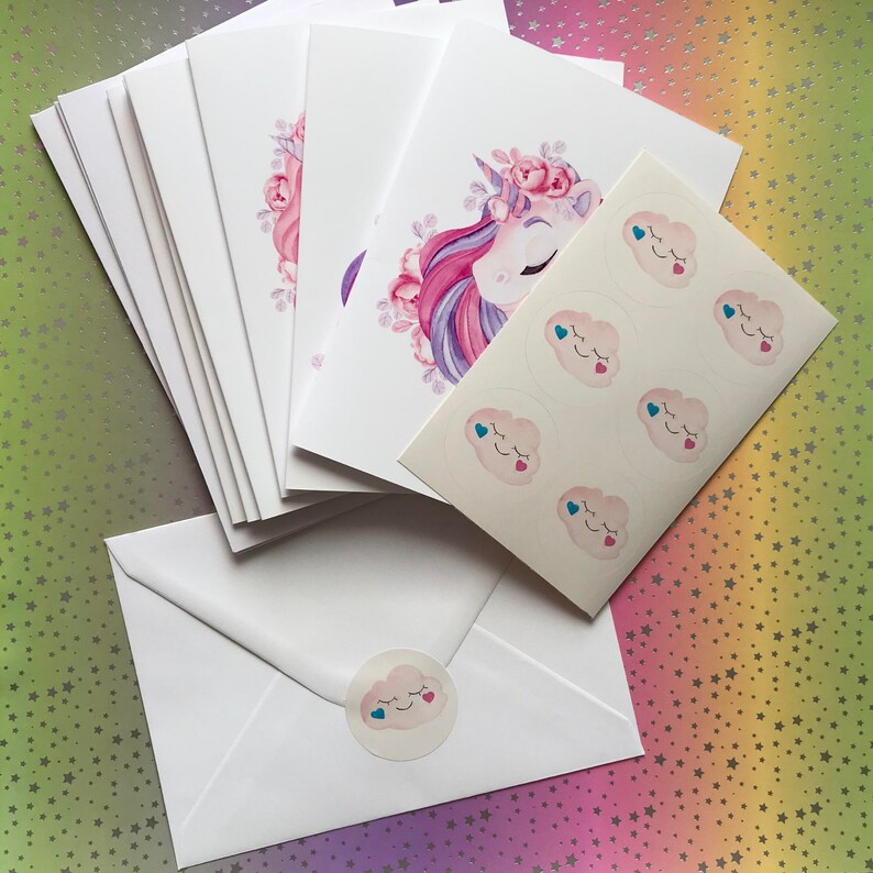 flower unicorn notelets pack of 6 a6 blank cards