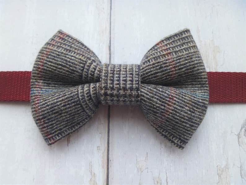 Prince of Wales check wool dog bow tie