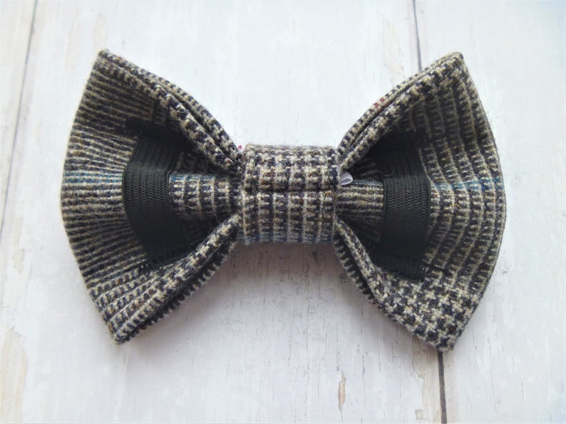 Prince of Wales check wool dog bow tie