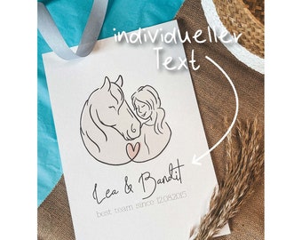 Personalized Horse Lover Poster | Line art illustration in pastel | Gift for riders | individual horse portrait | Pink