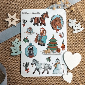 Weihnachts-Stickerbogen A5 mit süßen Ponymotiven | Weihnachten Deko für Pferdefans | Aufkleber Pferd | Pony Pferdemädchen Überraschung | DIY