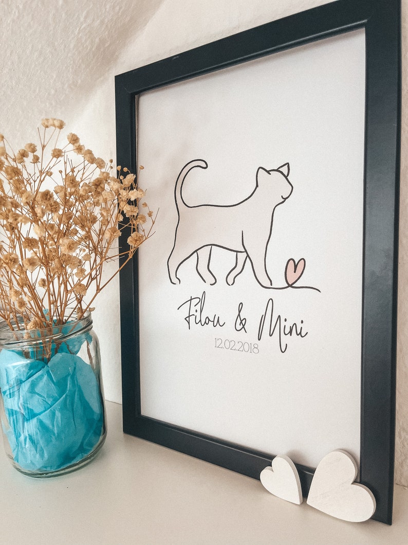 Customizable Cat Lover Poster Pastel Line Art Illustration A4 Size image 3