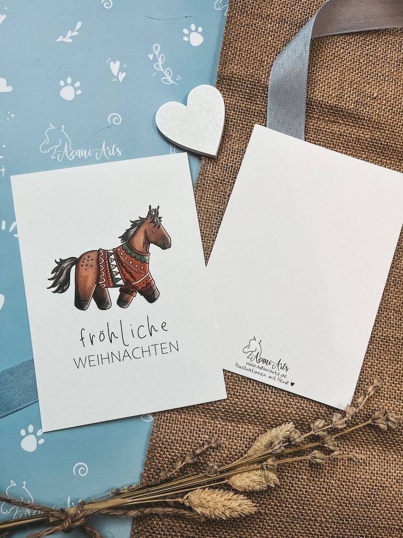 Christmas card horse Winter postcard for horse girls Christmas gift for rider Pony motif greeting card illustration colorful image 4