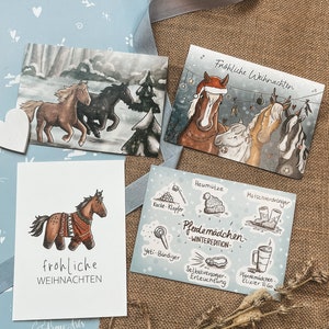 Christmas card horse Winter postcard for horse girls Christmas gift for rider Pony motif greeting card illustration colorful image 3