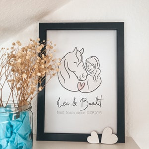 Personalized Horse Lover Poster Line art illustration in pastel Gift for riders individual horse portrait Pink image 4