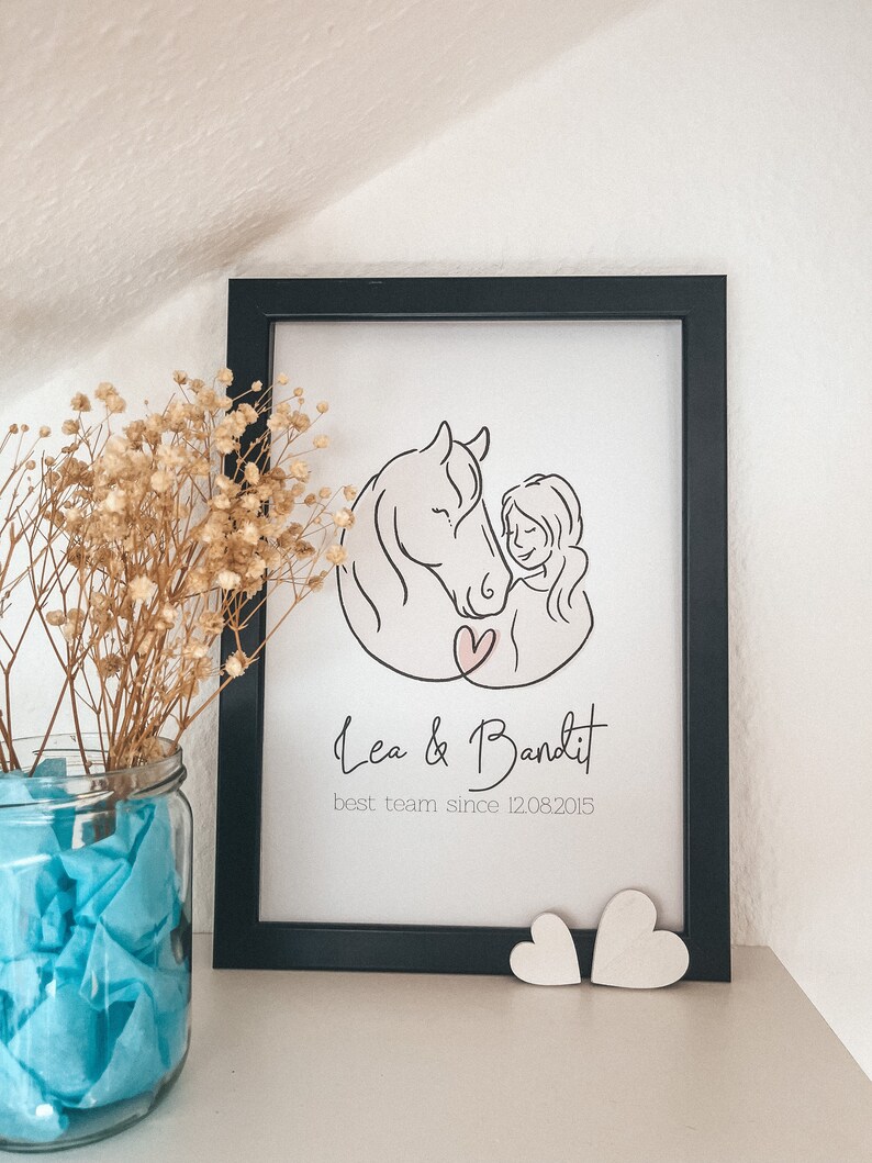 Personalized Horse Lover Poster Line art illustration in pastel Gift for riders individual horse portrait Pink image 4